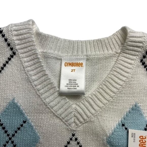Gymboree Toddler Boys White and Blue Argyle Sweater Vest New Size 2& - Picture 3 of 4